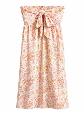 Maison Stella & Suzie Pink Yellow Paisley Strapless Midi Dress M Cotton Linen